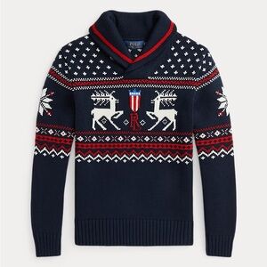 Ralph Lauren Reindeer Cotton-Blend Shawl Sweater- fits women medium!